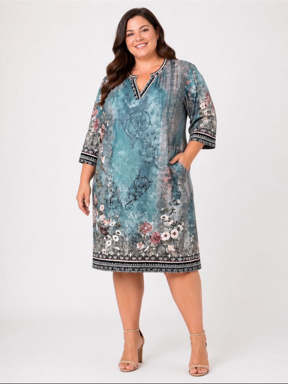 Floral Blue Green Tunic Dress